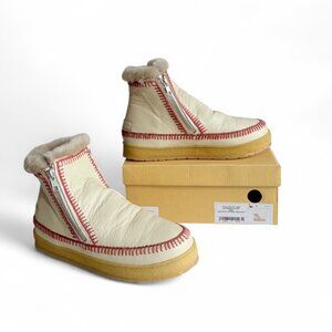 Setsu Crochet Side Zip Ankle Boot Sand Suede Pink